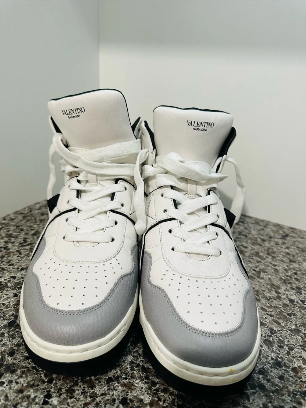 Valentino White High-Top Sneaker with Black Trim